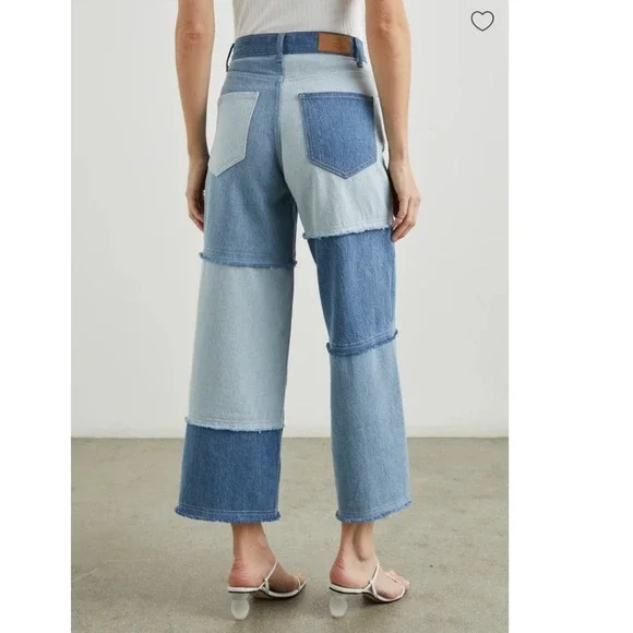 NEW RAILS The Getty Crop High Rise Wide Leg LIGHT INDIGO Patchwork Jean WOMEN 30